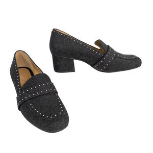 FRANCO SARTO Lance Loafer Pumps Charcoal Fabric Block Heel Studded Women's 8
